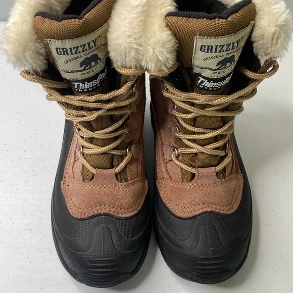 Grizzly Aspen Thinsulate Suede Lace-Up Winter Snow Boot Faux Fur Stock #657080 - Picture 9 of 16